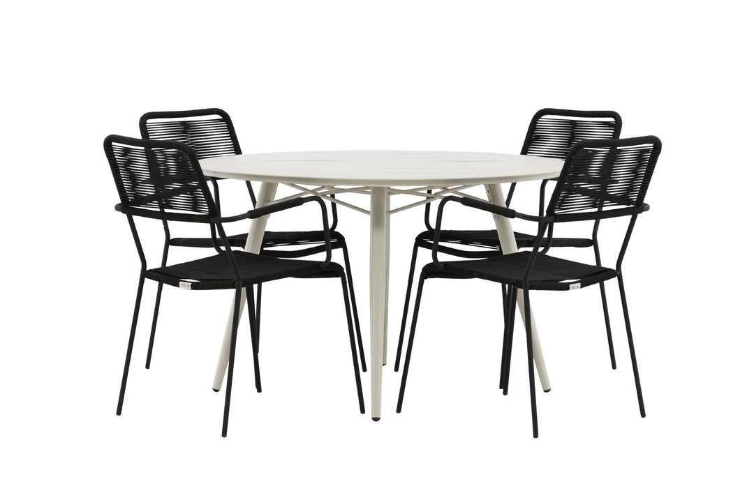 Venture Home Lina Dining Table - Beige - Round 120 cm _1+ Lindos Armchair - Black Alu / Black Rope _4