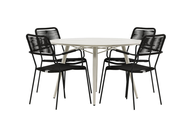 Venture Home Lina Dining Table - Beige - Round 120 cm _1+ Lindos Armchair - Black Alu / Black Rope _4