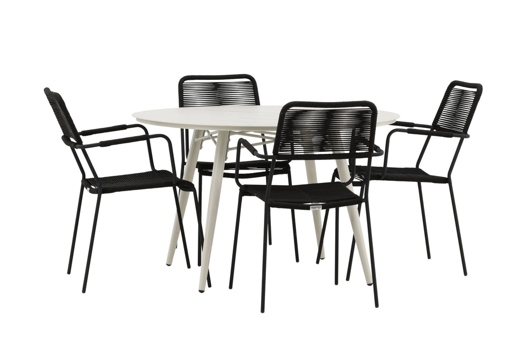 Venture Home Lina Dining Table - Beige - Round 120 cm _1+ Lindos Armchair - Black Alu / Black Rope _4