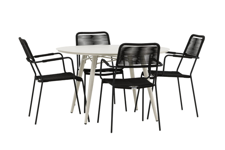 Venture Home Lina Dining Table - Beige - Round 120 cm _1+ Lindos Armchair - Black Alu / Black Rope _4