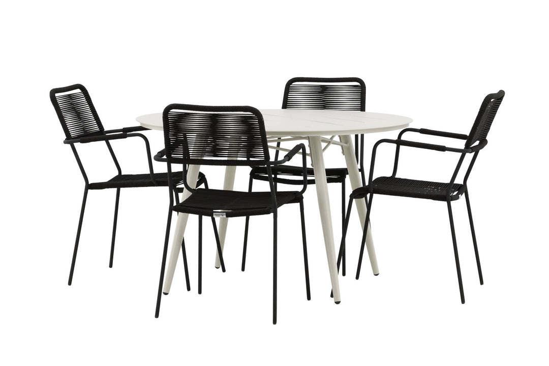 Venture Home Lina Dining Table - Beige - Round 120 cm _1+ Lindos Armchair - Black Alu / Black Rope _4