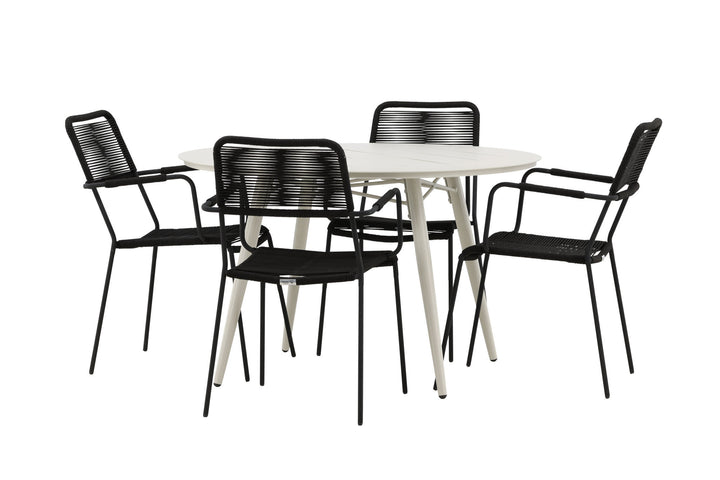 Venture Home Lina Dining Table - Beige - Round 120 cm _1+ Lindos Armchair - Black Alu / Black Rope _4