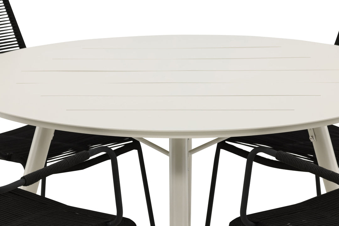 Venture Home Lina Dining Table - Beige - Round 120 cm _1+ Lindos Armchair - Black Alu / Black Rope _4