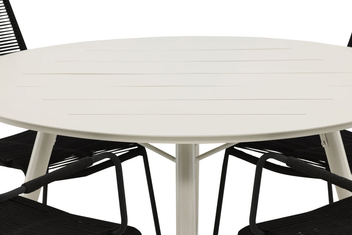 Venture Home Lina Dining Table - Beige - Round 120 cm _1+ Lindos Armchair - Black Alu / Black Rope _4