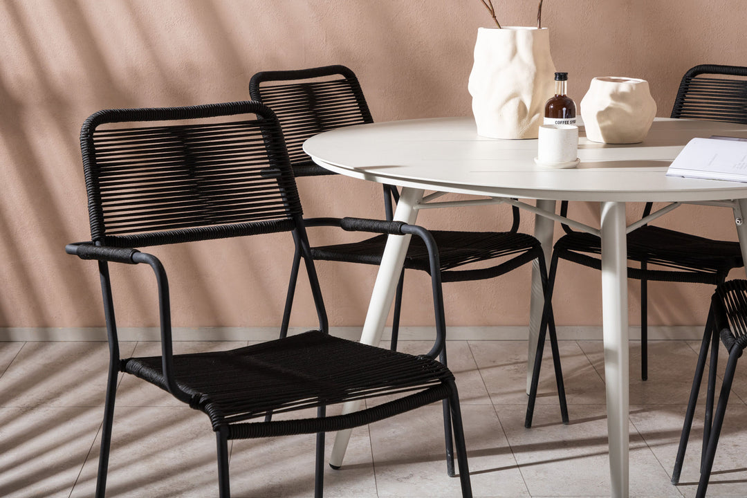 Venture Home Lina Dining Table - Beige - Round 120 cm _1+ Lindos Armchair - Black Alu / Black Rope _4