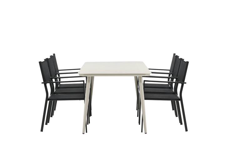 Venture Home Lina Dining Table - Beige - 200*90 _1+ Copacabana Stacking Chair - Black/Black _6
