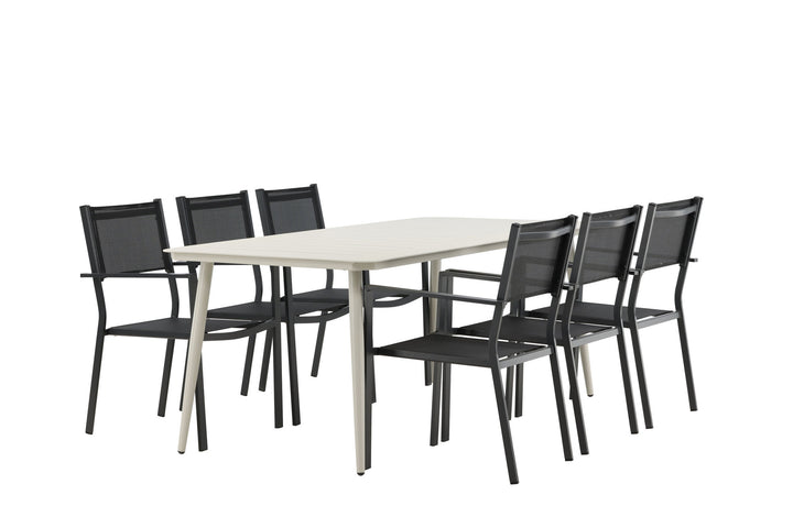 Venture Home Lina Dining Table - Beige - 200*90 _1+ Copacabana Stacking Chair - Black/Black _6