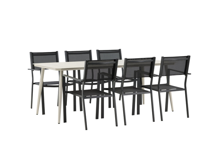 Venture Home Lina Dining Table - Beige - 200*90 _1+ Copacabana Stacking Chair - Black/Black _6