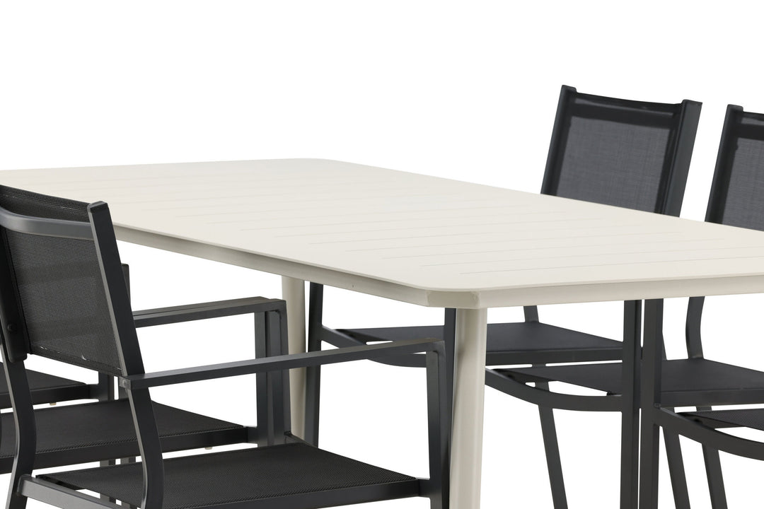 Venture Home Lina Dining Table - Beige - 200*90 _1+ Copacabana Stacking Chair - Black/Black _6