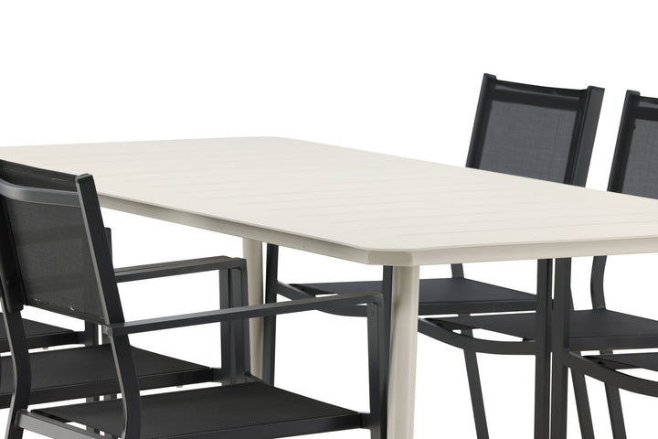 Venture Home Lina Dining Table - Beige - 200*90 _1+ Copacabana Stacking Chair - Black/Black _6