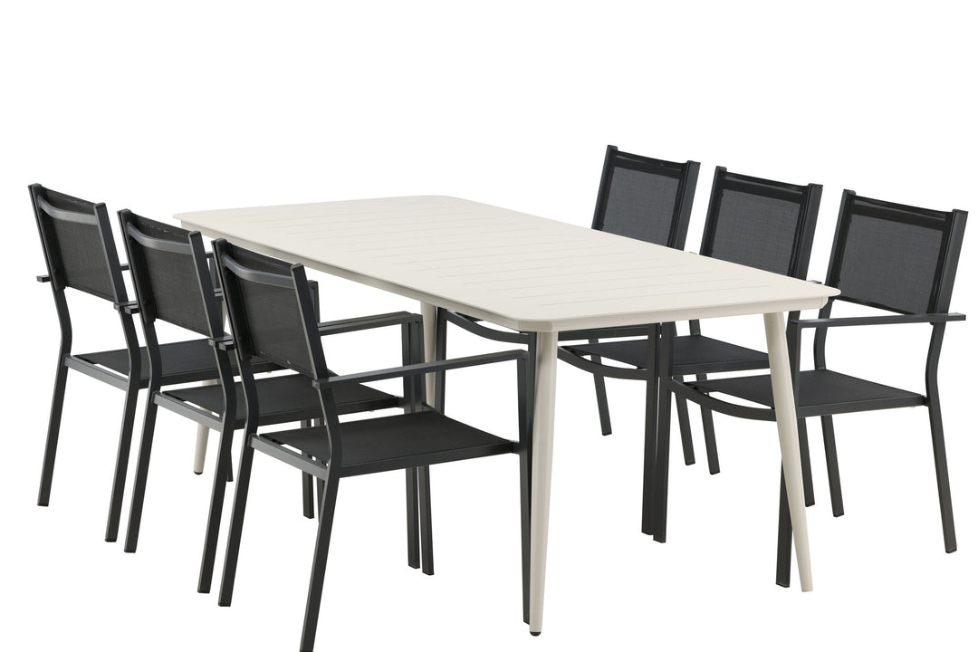Venture Home Lina Dining Table - Beige - 200*90 _1+ Copacabana Stacking Chair - Black/Black _6