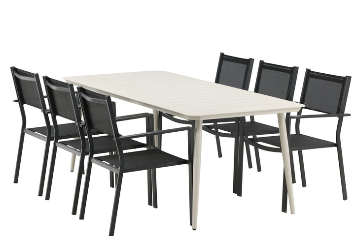Venture Home Lina Dining Table - Beige - 200*90 _1+ Copacabana Stacking Chair - Black/Black _6
