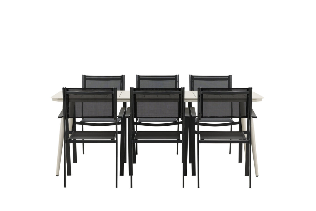 Venture Home Lina Dining Table - Beige - 200*90 _1+ Copacabana Stacking Chair - Black/Black _6