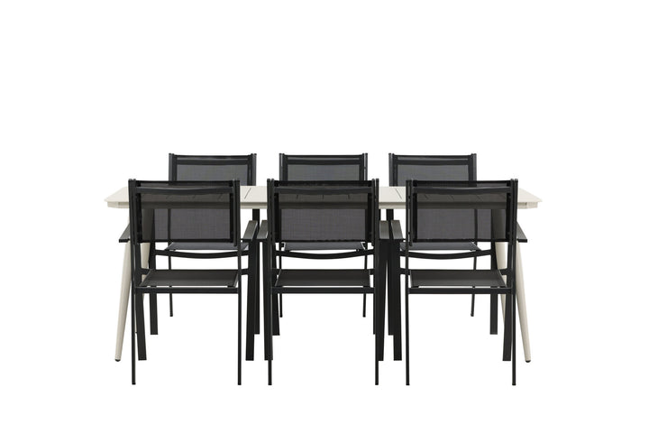 Venture Home Lina Dining Table - Beige - 200*90 _1+ Copacabana Stacking Chair - Black/Black _6