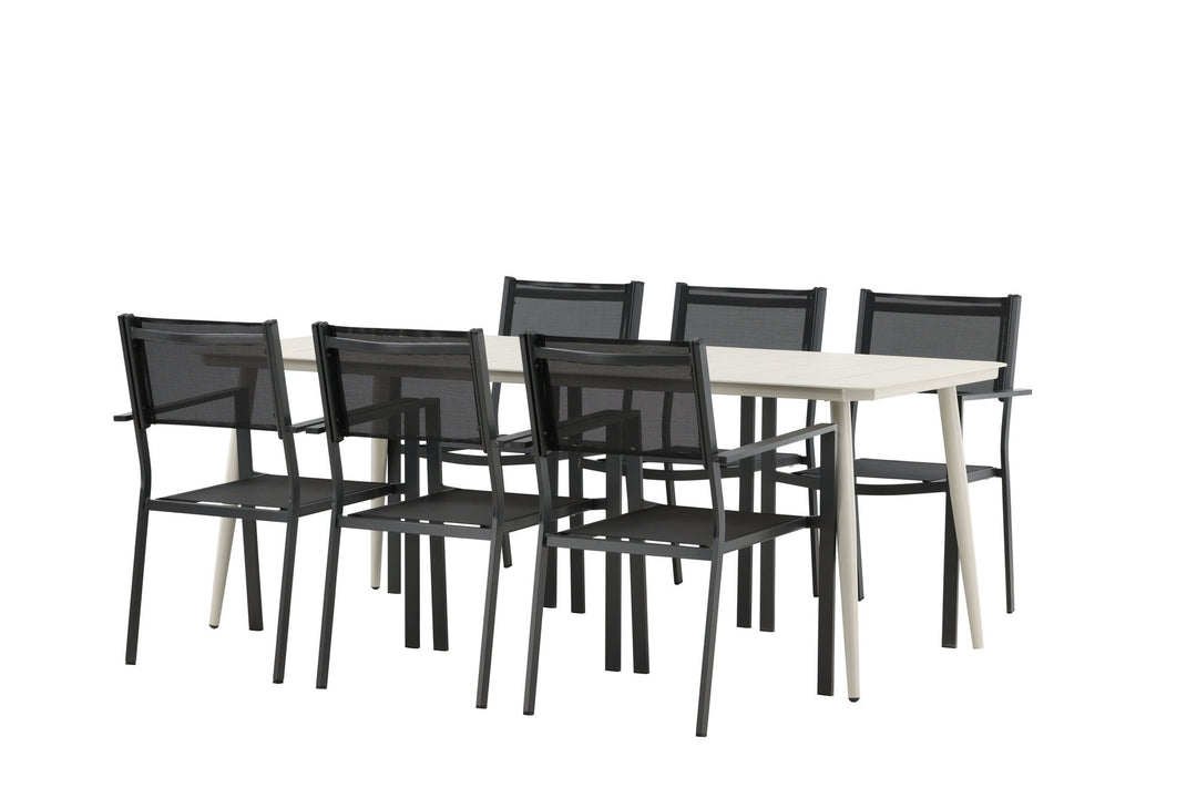 Venture Home Lina Dining Table - Beige - 200*90 _1+ Copacabana Stacking Chair - Black/Black _6
