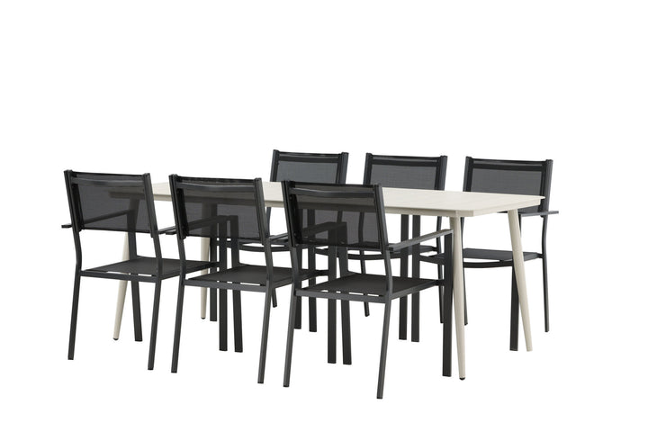 Venture Home Lina Dining Table - Beige - 200*90 _1+ Copacabana Stacking Chair - Black/Black _6