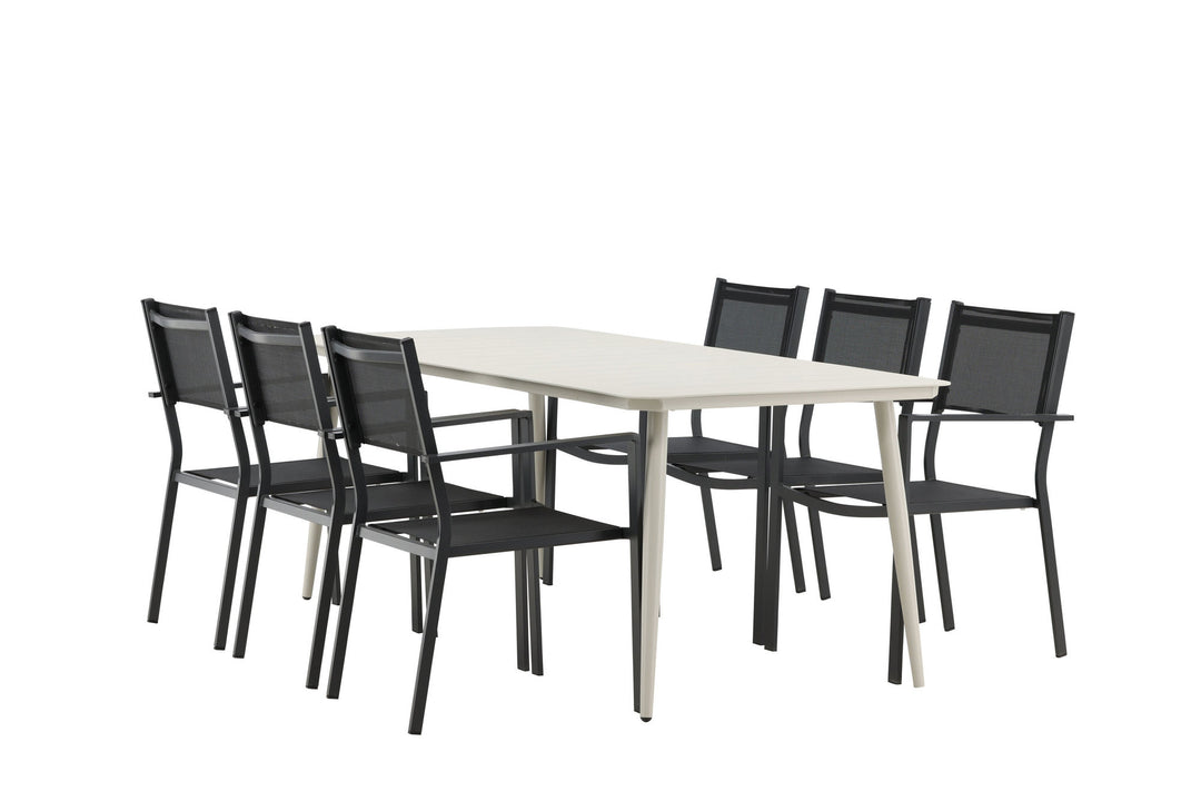 Venture Home Lina Dining Table - Beige - 200*90 _1+ Copacabana Stacking Chair - Black/Black _6