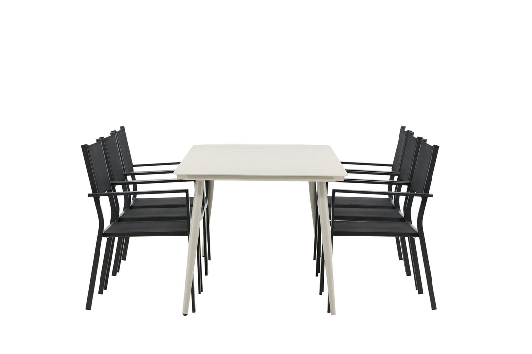Venture Home Lina Dining Table - Beige - 200*90 _1+ Copacabana Stacking Chair - Black/Black _6