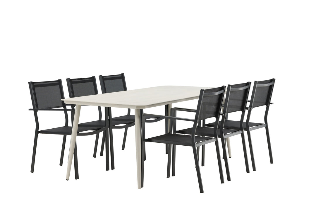 Venture Home Lina Dining Table - Beige - 200*90 _1+ Copacabana Stacking Chair - Black/Black _6