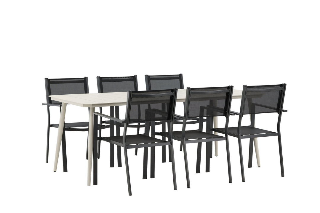 Venture Home Lina Dining Table - Beige - 200*90 _1+ Copacabana Stacking Chair - Black/Black _6