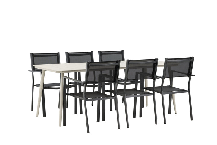 Venture Home Lina Dining Table - Beige - 200*90 _1+ Copacabana Stacking Chair - Black/Black _6
