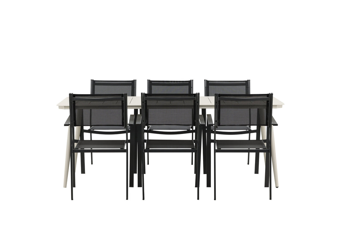 Venture Home Lina Dining Table - Beige - 200*90 _1+ Copacabana Stacking Chair - Black/Black _6