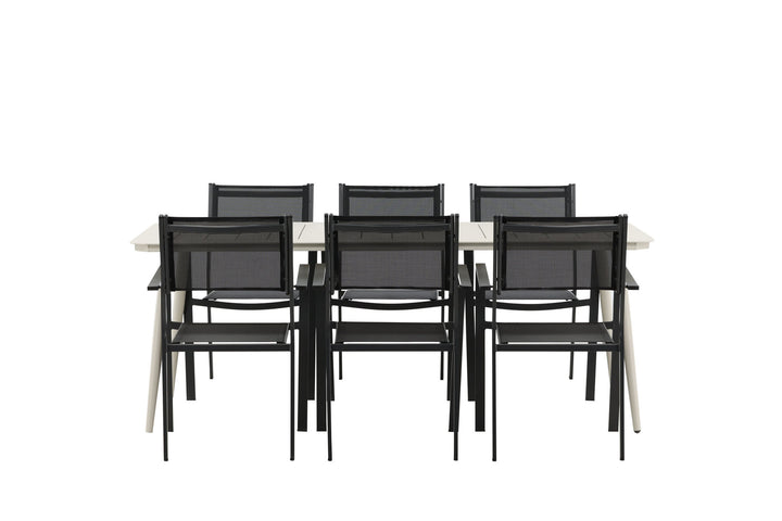 Venture Home Lina Dining Table - Beige - 200*90 _1+ Copacabana Stacking Chair - Black/Black _6