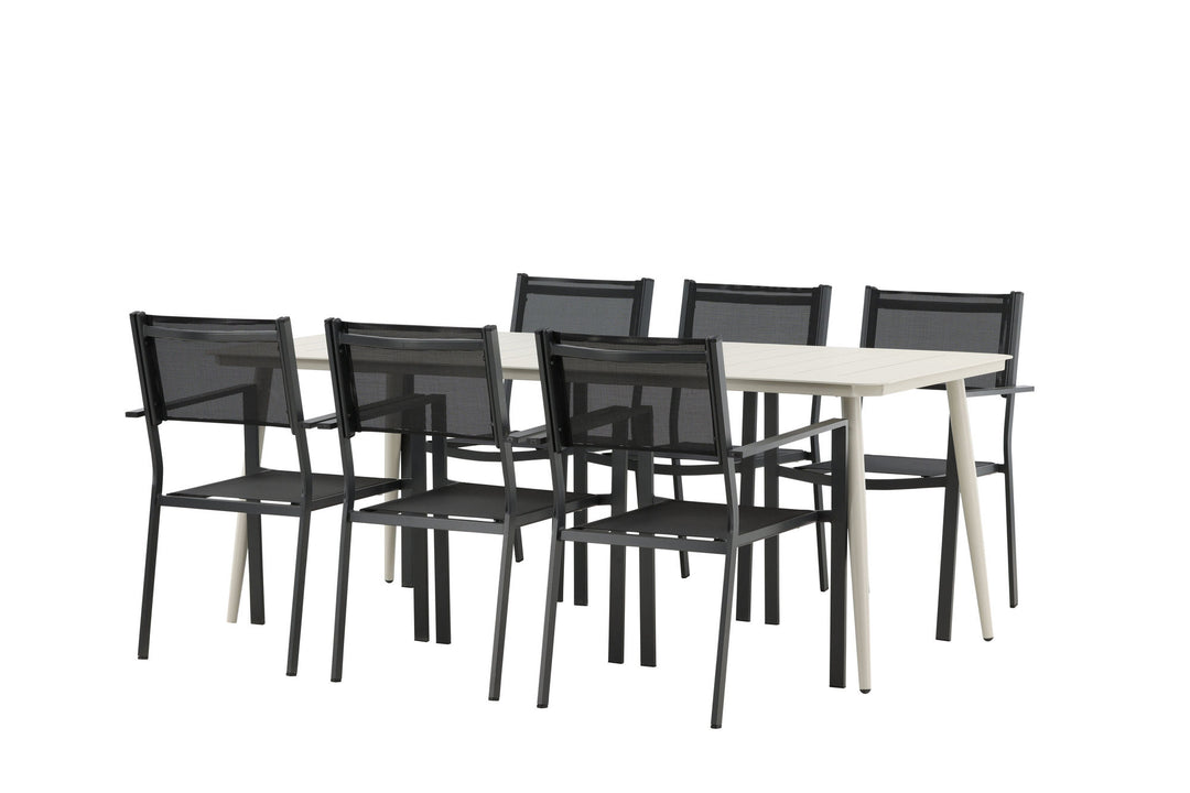 Venture Home Lina Dining Table - Beige - 200*90 _1+ Copacabana Stacking Chair - Black/Black _6