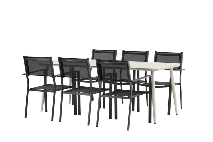 Venture Home Lina Dining Table - Beige - 200*90 _1+ Copacabana Stacking Chair - Black/Black _6