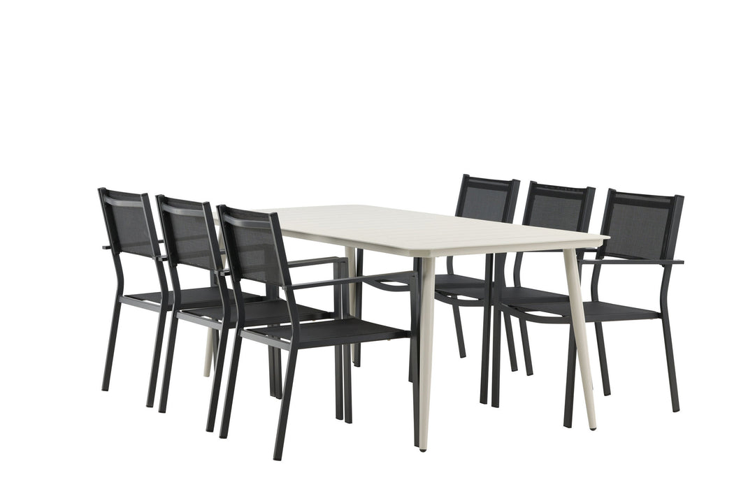 Venture Home Lina Dining Table - Beige - 200*90 _1+ Copacabana Stacking Chair - Black/Black _6