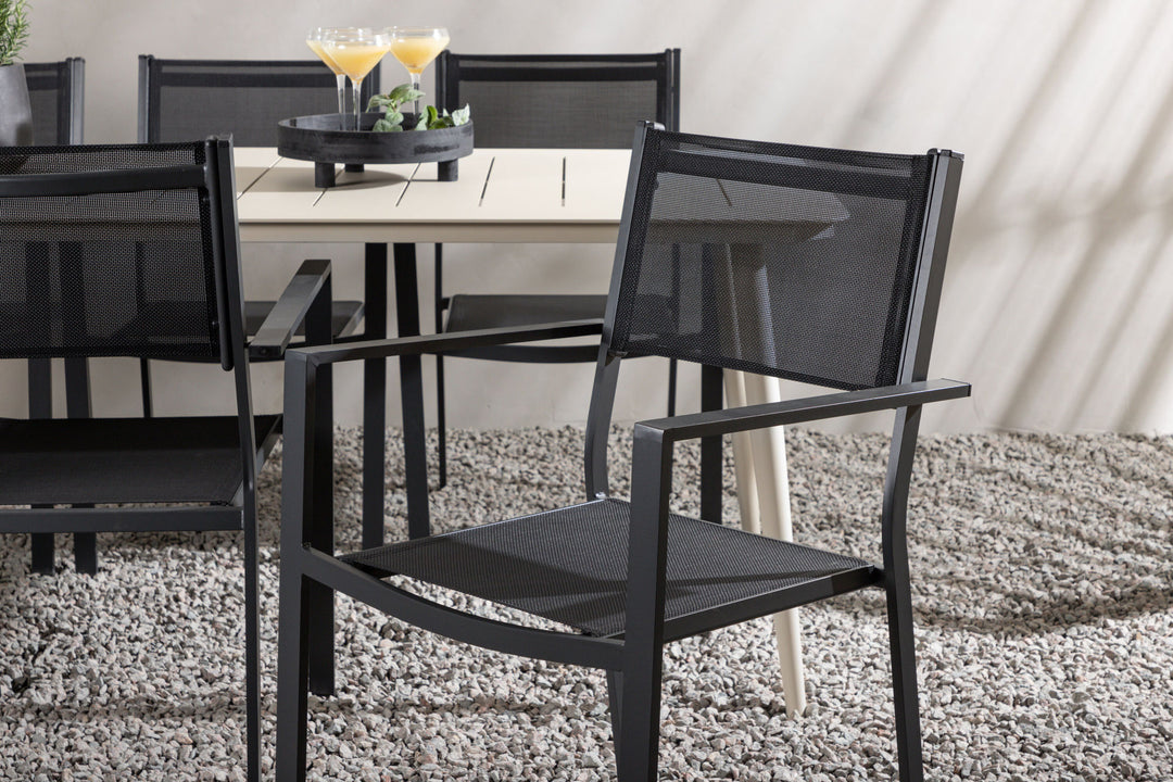 Venture Home Lina Dining Table - Beige - 200*90 _1+ Copacabana Stacking Chair - Black/Black _6