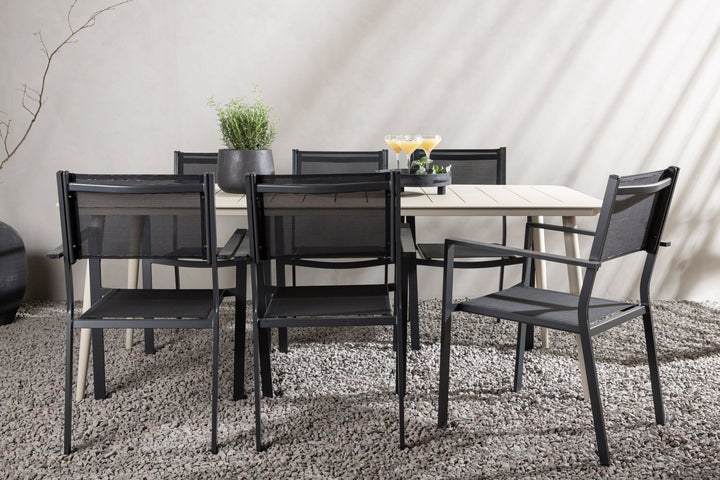 Venture Home Lina Dining Table - Beige - 200*90 _1+ Copacabana Stacking Chair - Black/Black _6