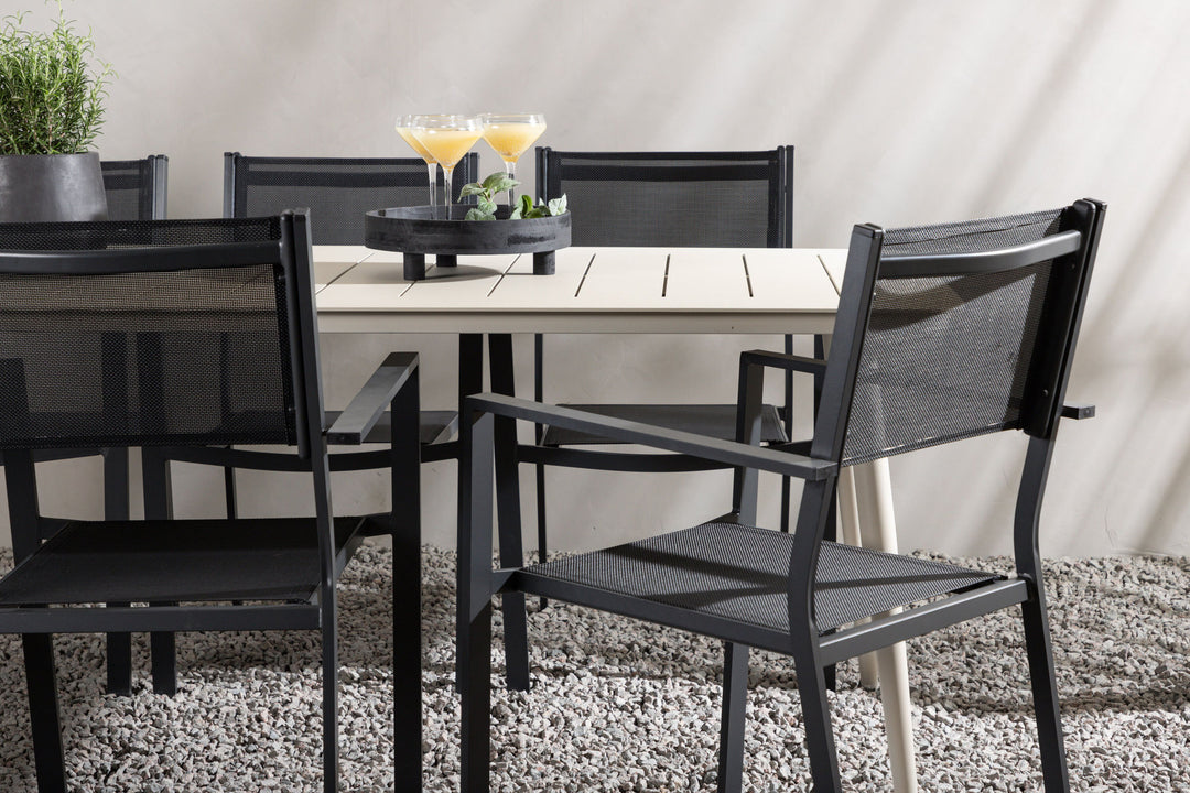 Venture Home Lina Dining Table - Beige - 200*90 _1+ Copacabana Stacking Chair - Black/Black _6