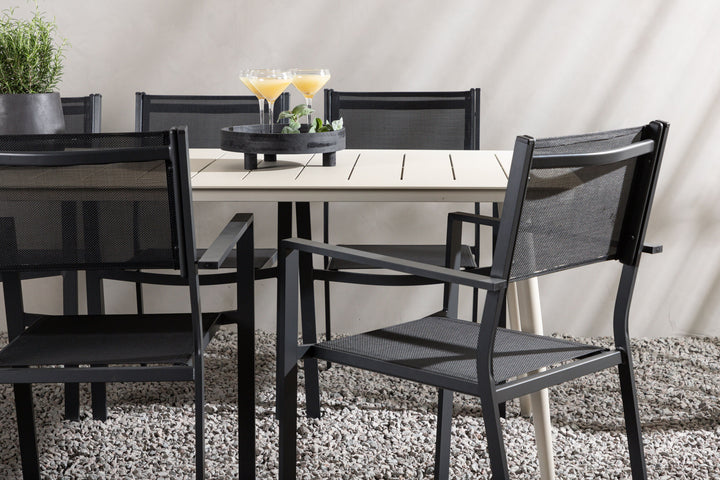Venture Home Lina Dining Table - Beige - 200*90 _1+ Copacabana Stacking Chair - Black/Black _6