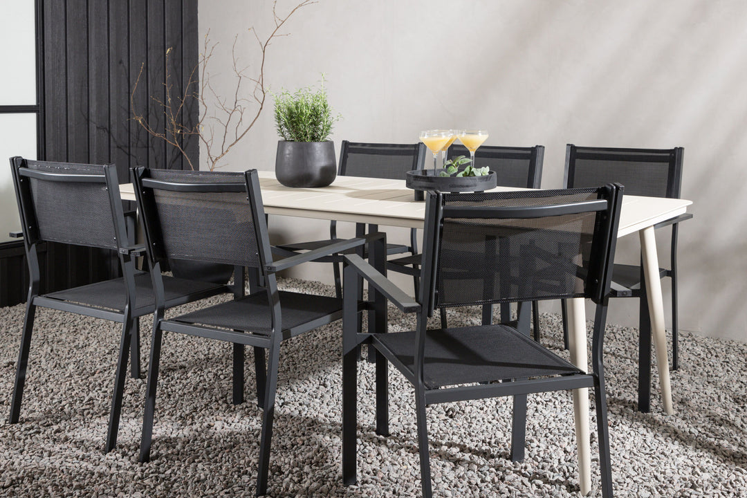 Venture Home Lina Dining Table - Beige - 200*90 _1+ Copacabana Stacking Chair - Black/Black _6