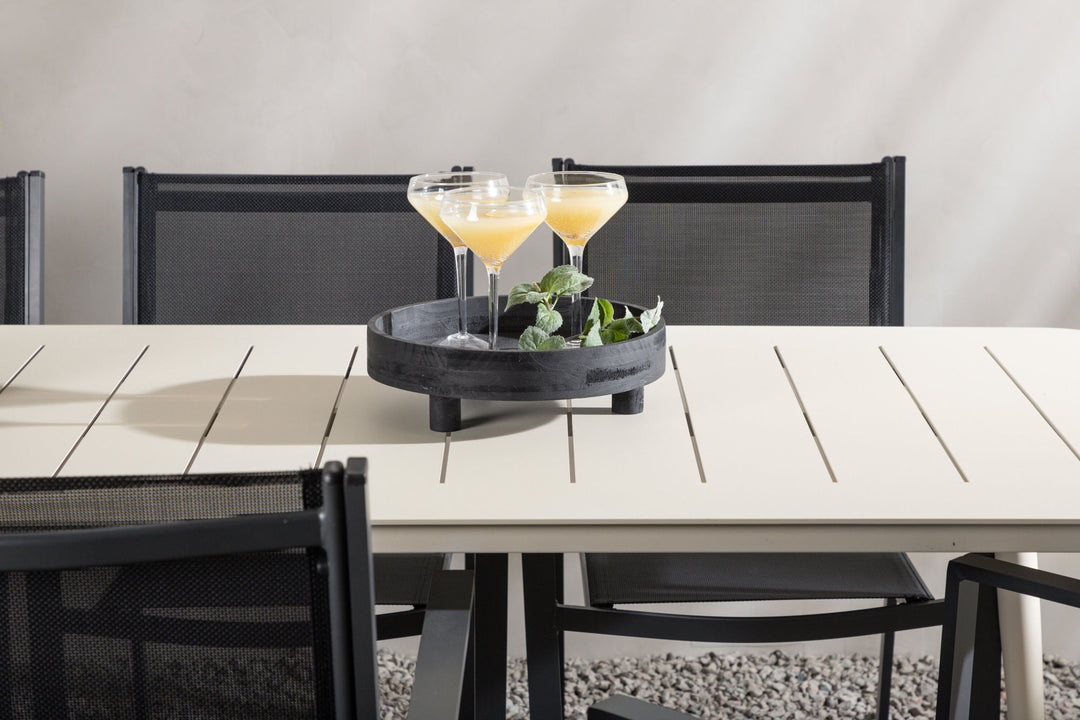 Venture Home Lina Dining Table - Beige - 200*90 _1+ Copacabana Stacking Chair - Black/Black _6