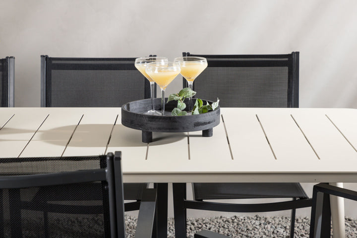 Venture Home Lina Dining Table - Beige - 200*90 _1+ Copacabana Stacking Chair - Black/Black _6
