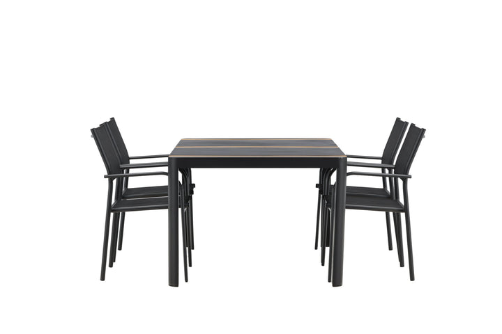 Venture Home Togo - Dining Table- Black / Teak - Allu / Teak - 150*100 _1+ Santorini Arm Chair (Stackable) - Black alu / Black Textilene _4