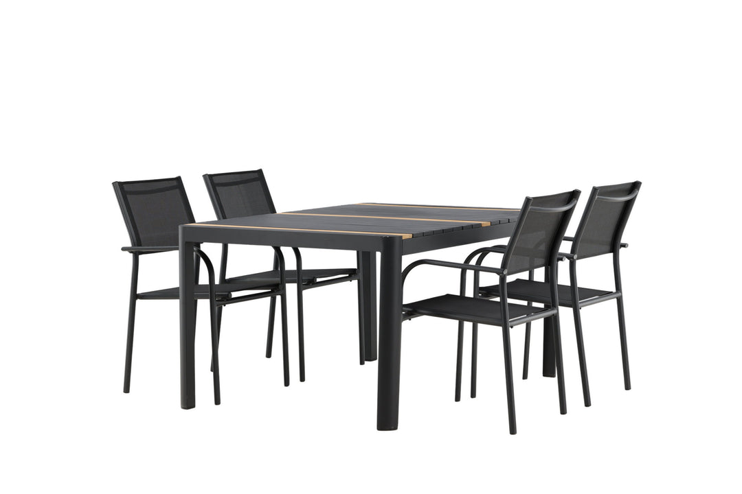 Venture Home Togo - Dining Table- Black / Teak - Allu / Teak - 150*100 _1+ Santorini Arm Chair (Stackable) - Black alu / Black Textilene _4