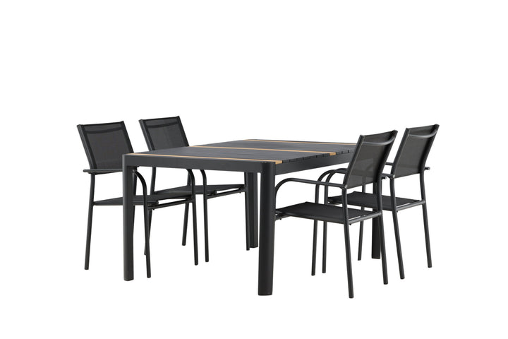 Venture Home Togo - Dining Table- Black / Teak - Allu / Teak - 150*100 _1+ Santorini Arm Chair (Stackable) - Black alu / Black Textilene _4