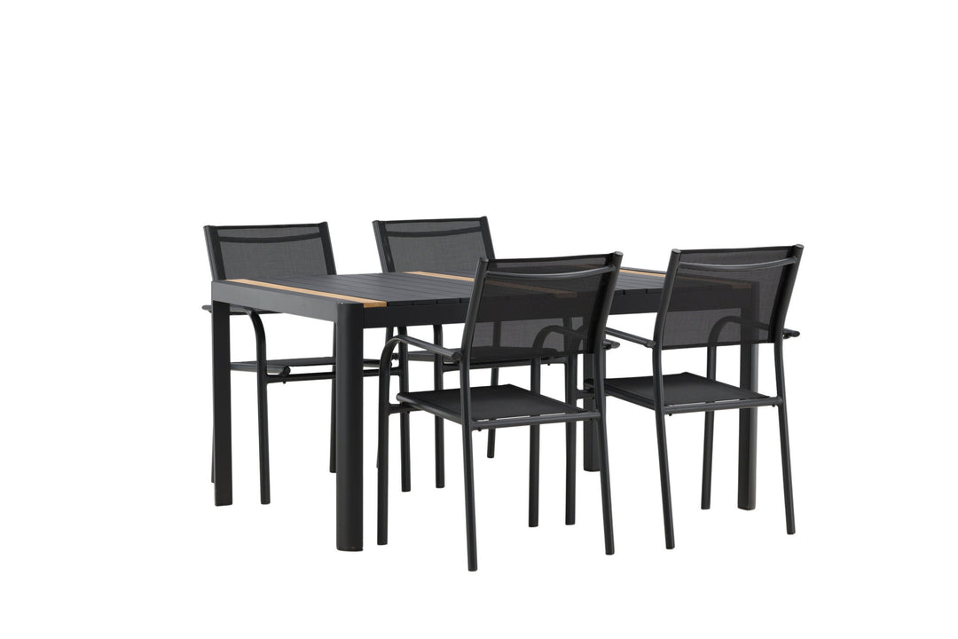 Venture Home Togo - Dining Table- Black / Teak - Allu / Teak - 150*100 _1+ Santorini Arm Chair (Stackable) - Black alu / Black Textilene _4