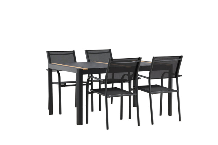 Venture Home Togo - Dining Table- Black / Teak - Allu / Teak - 150*100 _1+ Santorini Arm Chair (Stackable) - Black alu / Black Textilene _4