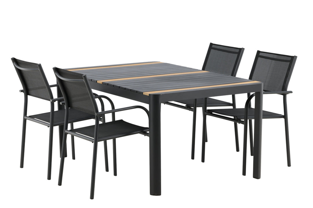 Venture Home Togo - Dining Table- Black / Teak - Allu / Teak - 150*100 _1+ Santorini Arm Chair (Stackable) - Black alu / Black Textilene _4