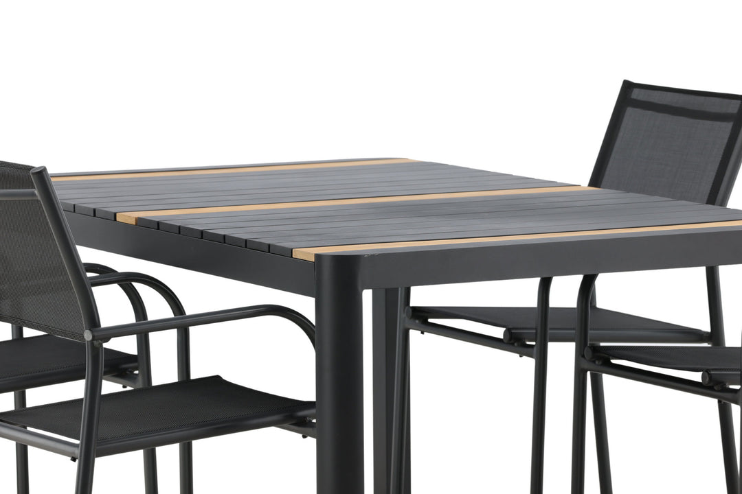 Venture Home Togo - Dining Table- Black / Teak - Allu / Teak - 150*100 _1+ Santorini Arm Chair (Stackable) - Black alu / Black Textilene _4