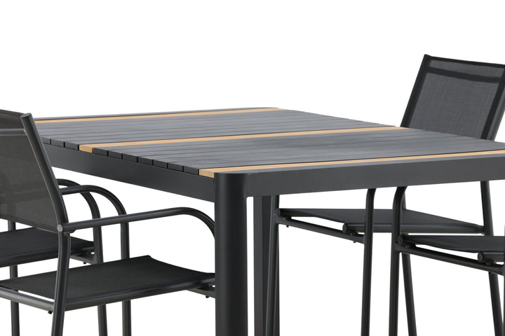 Venture Home Togo - Dining Table- Black / Teak - Allu / Teak - 150*100 _1+ Santorini Arm Chair (Stackable) - Black alu / Black Textilene _4