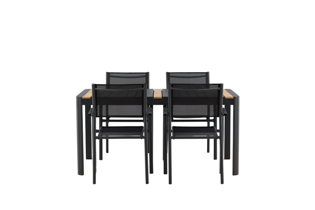 Venture Home Togo - Dining Table- Black / Teak - Allu / Teak - 150*100 _1+ Santorini Arm Chair (Stackable) - Black alu / Black Textilene _4