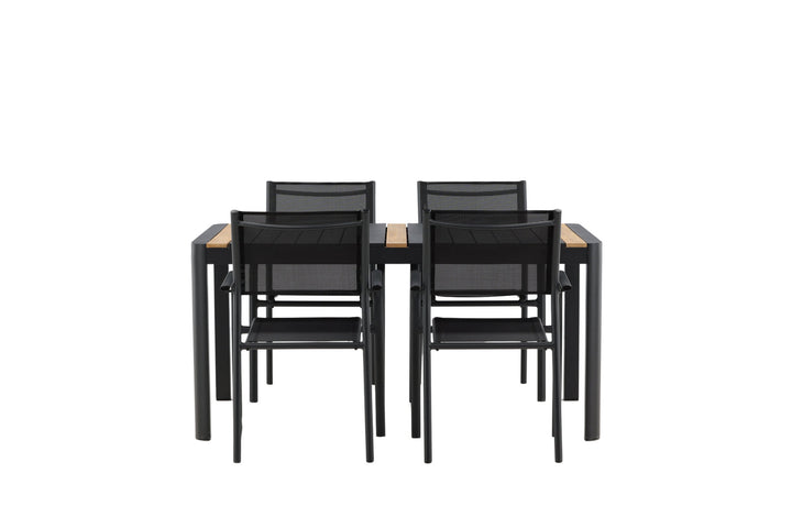 Venture Home Togo - Dining Table- Black / Teak - Allu / Teak - 150*100 _1+ Santorini Arm Chair (Stackable) - Black alu / Black Textilene _4