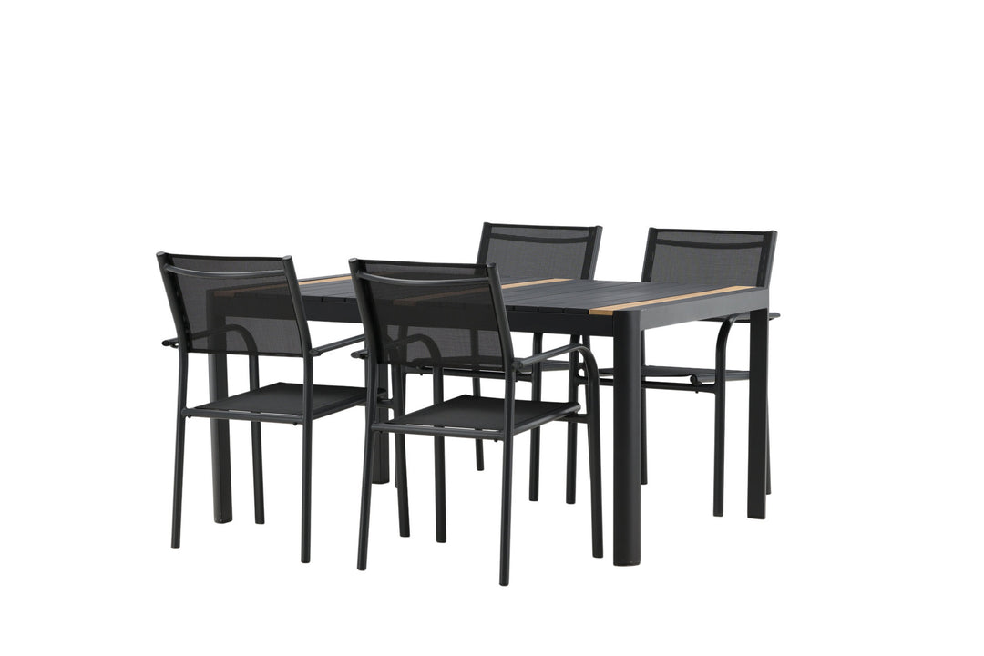 Venture Home Togo - Dining Table- Black / Teak - Allu / Teak - 150*100 _1+ Santorini Arm Chair (Stackable) - Black alu / Black Textilene _4
