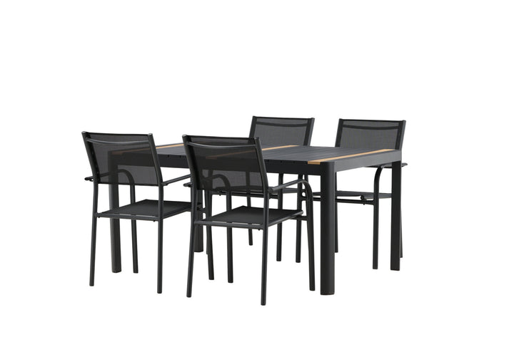 Venture Home Togo - Dining Table- Black / Teak - Allu / Teak - 150*100 _1+ Santorini Arm Chair (Stackable) - Black alu / Black Textilene _4