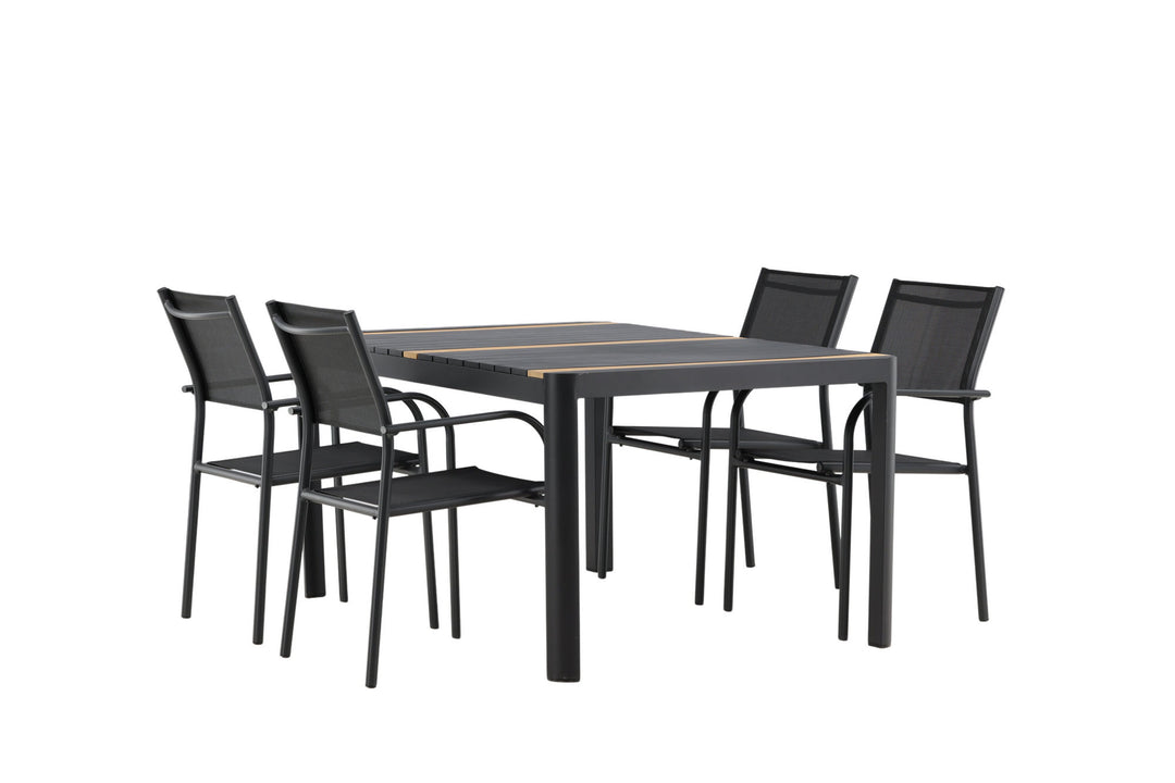 Venture Home Togo - Dining Table- Black / Teak - Allu / Teak - 150*100 _1+ Santorini Arm Chair (Stackable) - Black alu / Black Textilene _4
